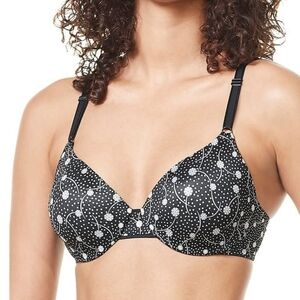 Warner's Black and White Floral Bra with Molded Cups Size 36C
